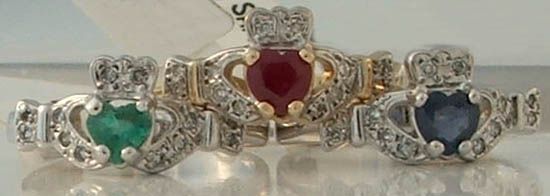   White Sapphire & Diamond Claddagh Ring Irish Made by SHANORE  