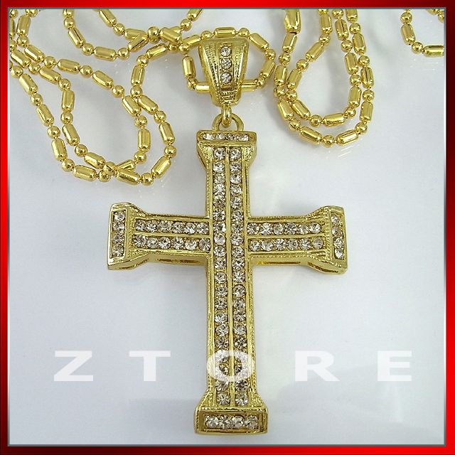 Mens CZ Cross Pendant Necklace★ICED★GOLD★BLING★PDC59#Z2  