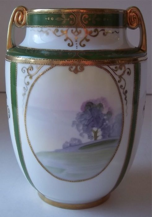 Vintage NIPPON Hand Painted 6 1/2 Vase w/Cottage & Country Scenes 