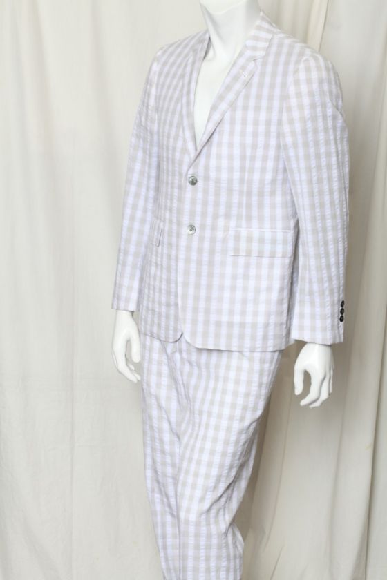  BROWNE Mens Cotton Seersucker Check Gingham Blazer Jacket +Pant Suit 