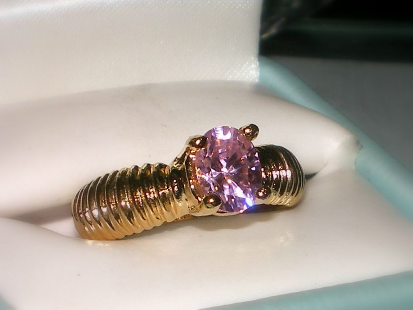 VTG SIGNED GOLD HGP PINK CZ PROMISE BAND RING~SZ 9~NOS  