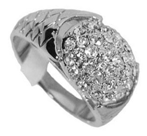 Mens Simulated Diamond Dome Rhodium Plated Ring  