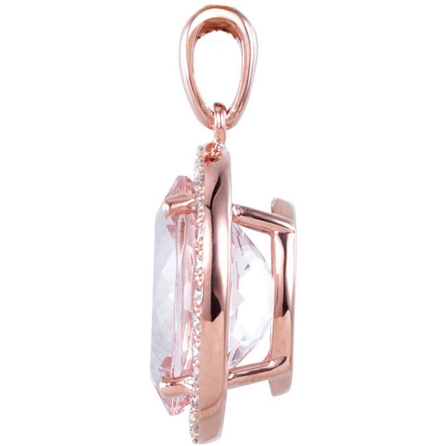 14K Rose Gold 1/10 Ct Tw/12X10mm Morganite & Diamond Pendant Without 