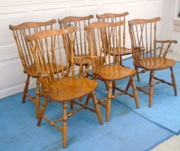 SET OF 6 BENT BROTHERS COLONIAL MAPLE WINDSOR CHAIRS  