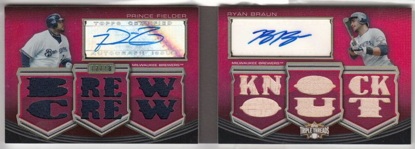 2010 Topps Triple Threads FIELDER / BRAUN Dual Auto Jersey / Bat 