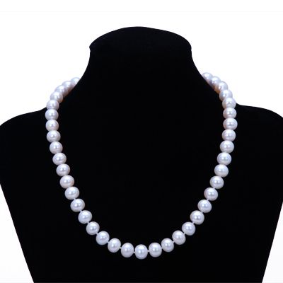10 11mm Genuine Pearls w/925 Silver Rose Clasp Necklace  