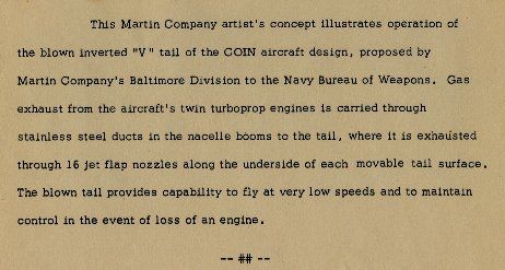 1960s Martin Company Sketch Of V Tail Coin Aircraft  