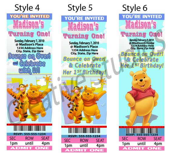 Winnie the Pooh Birthday Party Ticket Style Invitations  