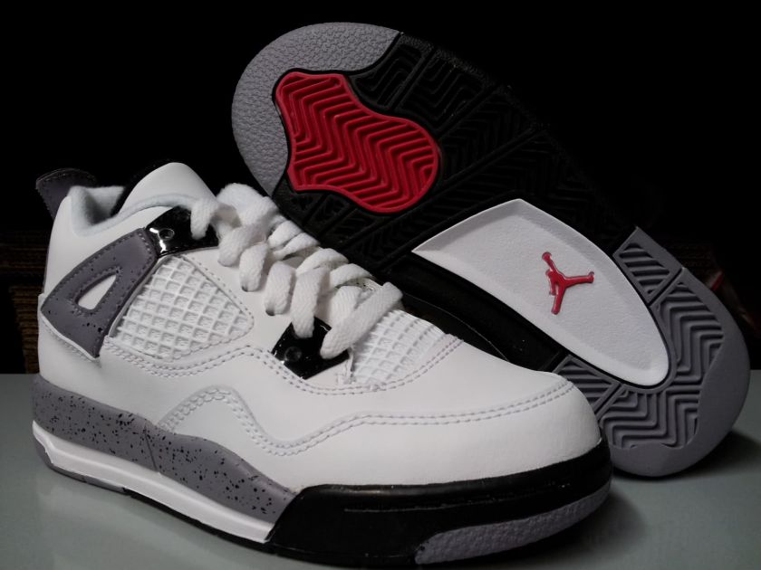 308499 103] Boys Pre school Jordan 4 Retro White Cement Grey Black 