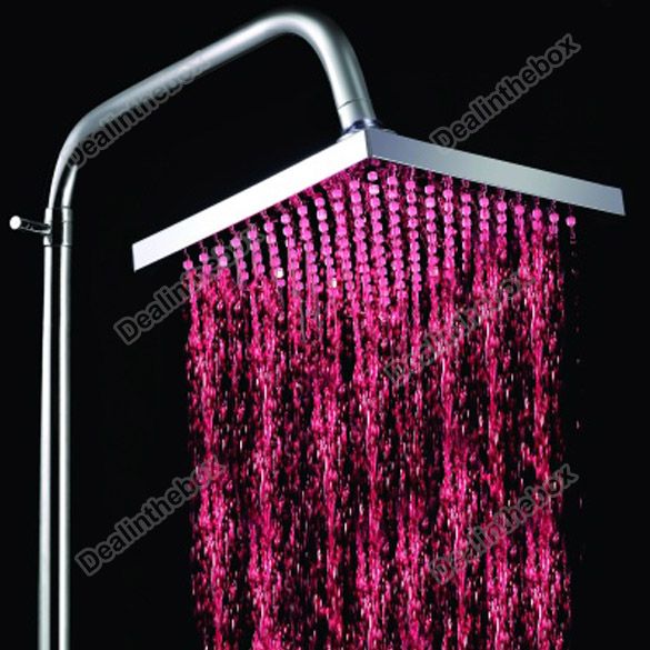 LED Light Square Rain Shower Head Bathroom Glow 3 Colors Temperature 