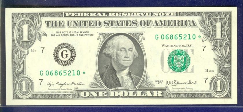 1977 $1 Federal Reserve Note frn G STAR GEM CU UNC  