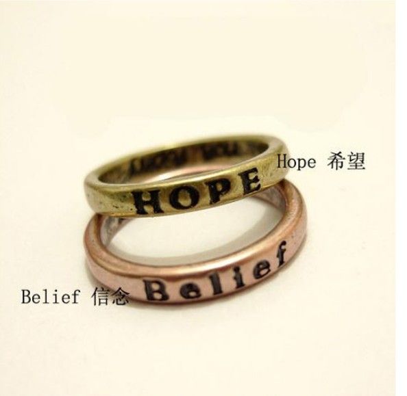 Pcs HOPE LOVE LUCK PEACE Free Belief Wisdom Courage Ring 17  