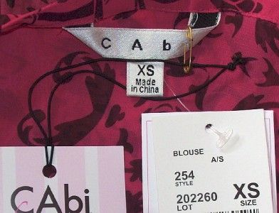 CAbi~NWT~$118~RASPBERRY PREMIERE BLOUSE W/SCARF~X SM  