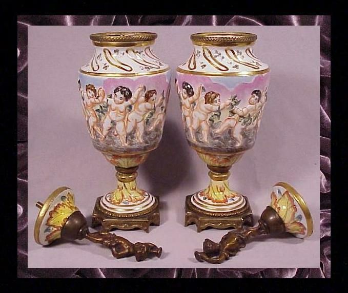 Pair) Capo di Monte (Cherub Urns)  c.1850s  