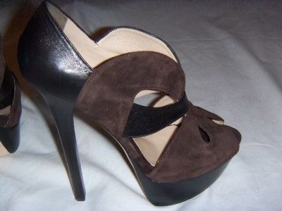 100% AUTH FENDI BUTTERFLY BROWN LEATHER SUEDE PEEP TOE PLATFORM SANDAL 