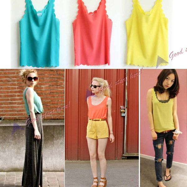 Fashion Korean Young Girls Chiffon Sleeveless Shirt Blouse Candy Color 