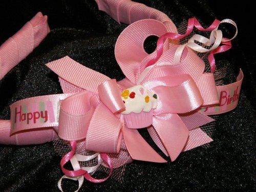 Boutique Princess Birthday CupCake Headband Hair Bow  