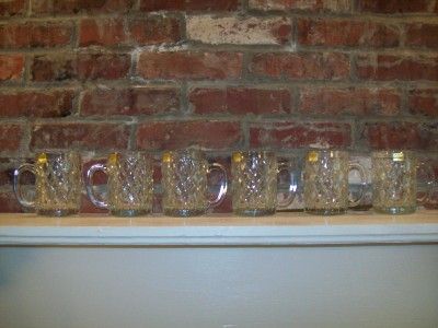 VINTAGE PAUL SEBASTIAN CRYSTAL CRISSCROSS GLASS MUG SET OF 6 WITH BOX 