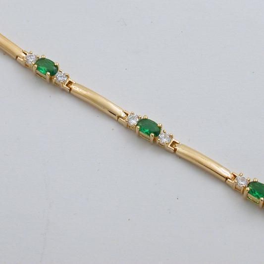 GOLD GP SIMULATED EMERALD 3 STONE CZ BRACELET  