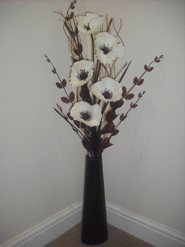 cream silk flower arrangement brown vase 1 metre tall  