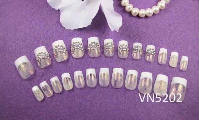 3D Jewelry Pre Glue Designer Acrylic False Nail Art French Tips 