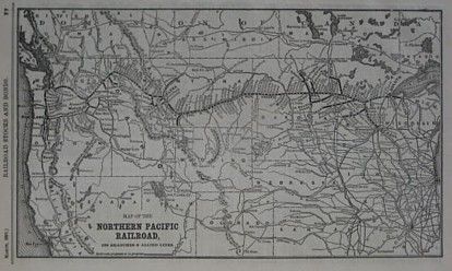 1887 Map NORTHERN PACIFIC RAILROAD Dakota Montana Idaho  