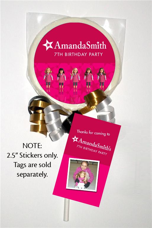 12 AMERICAN GIRL DOLL Birthday Party LOLLIPOP STICKERS  