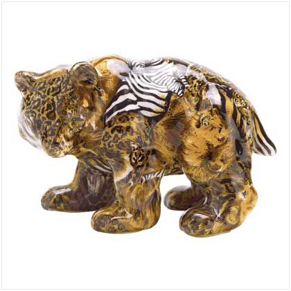 SAFARI PATCHWORK BEAR Animal Print Statue Figurine NEW  