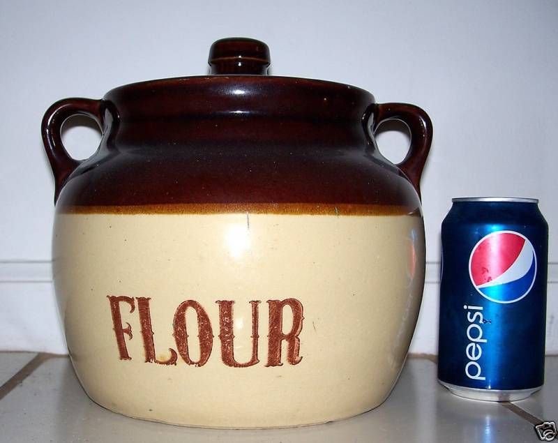 Vintage Monmouth Pottery Flour Pot Jar Crock cookie jar  