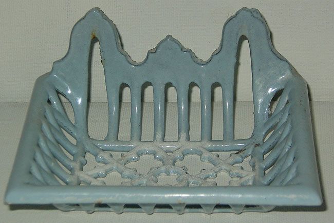 Antique Blue Enamal Cast Iron Art Deco SOAP DISH Holder  