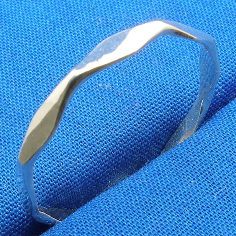 Hand Crafted Hammered Faceted Sterling Silver Ring Band  