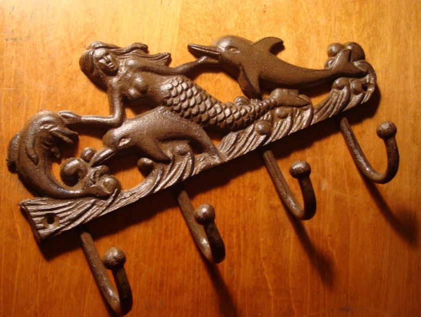 Rustic Nautical Mermaid Dolphin Beach Bathroom Towel Hook Rack Home 