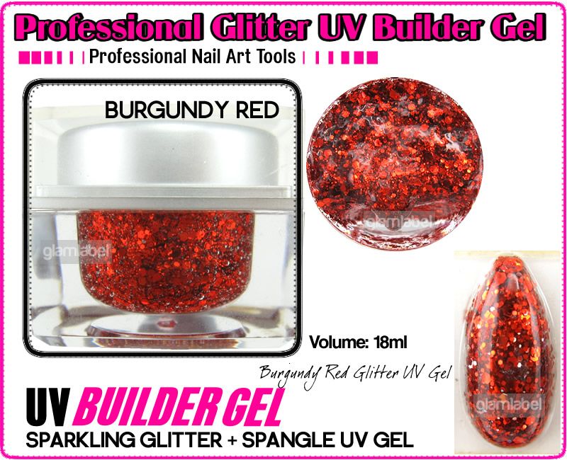 BURGENDY RED GLITTER 18ML UV BUILDER GEL NAIL NA139 6  