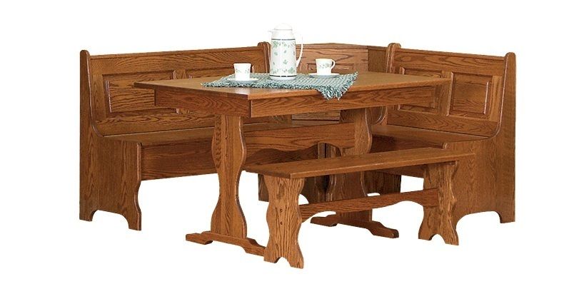   Corner Table Set Storage Benches Solid Oak Wood Country New  