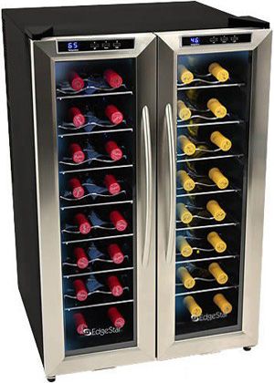 EdgeStar 32 Bottle Dual Zone Stainless Steel Wine Cooler w/ French 