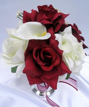 Centerpiece wedding Flowers Bouquets BURGUNDY IVORY  