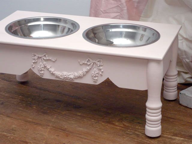 Shabby Cottage Chic 7 Raised Pink Pet Dog Cat Feeder  