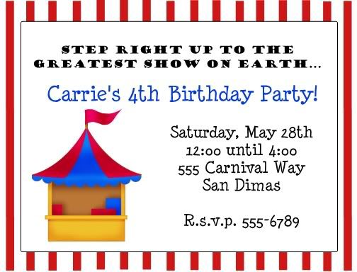 10 CIRCUS CLOWN CARNIVAL Birthday PARTY Invitations  
