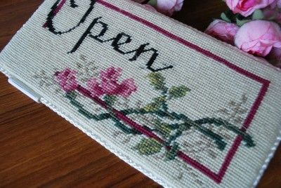 Handmade Wool Needlepoint Tapestry OPEN CLOSED Sign  