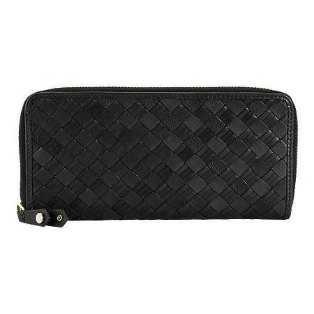 COLE HAAN Travel Zip Wallet Heritage Weave Woven Leather Black 