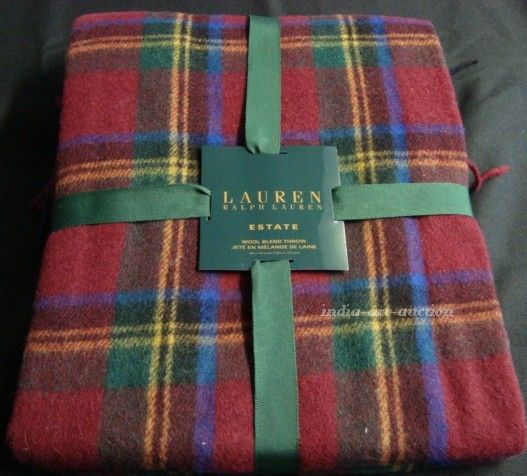 NEW RALPH LAUREN ESTATE THROW RED BLANKET TARTAN PLAID WOOL w FRINGES 