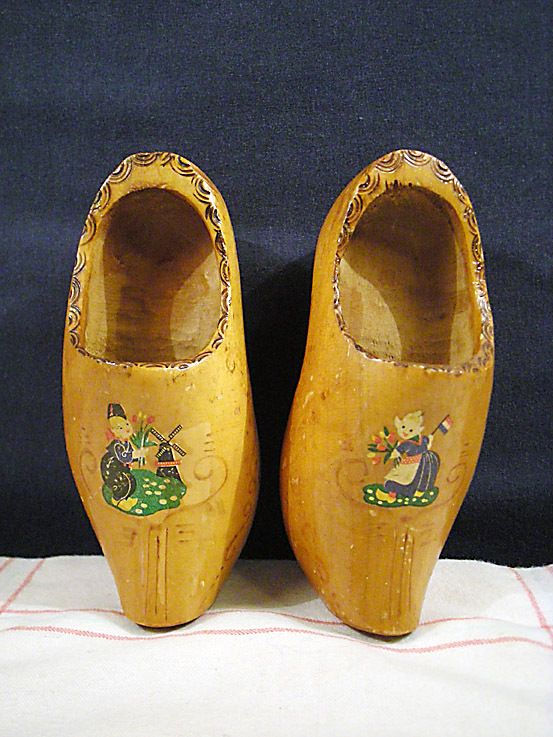 Vintage Dutch Wood Shoe Wall Pocket Set Holland Wooden  