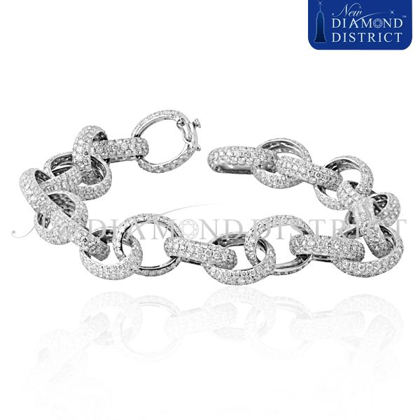 MENS 24.92CT DIAMOND PAVE TENNIS CIRCLE LINK CHAIN BRACELET IN 14K 