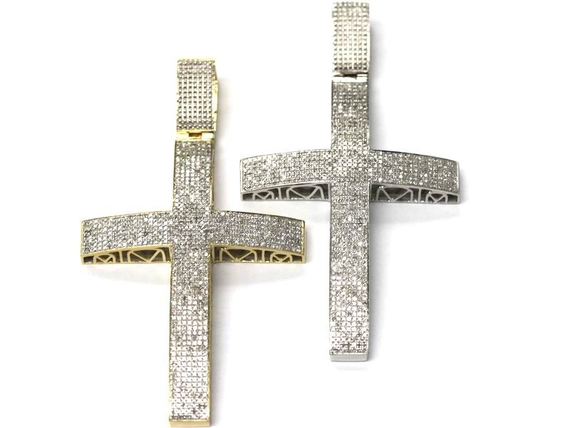   10K WHITE OR YELLOW GOLD DIAMOND MENS FASHION CROSS PENDANT