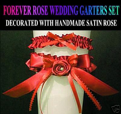 ROSE SEXY FIRE RED WEDDING GARTER GARTERS SET BRIDE NEW  