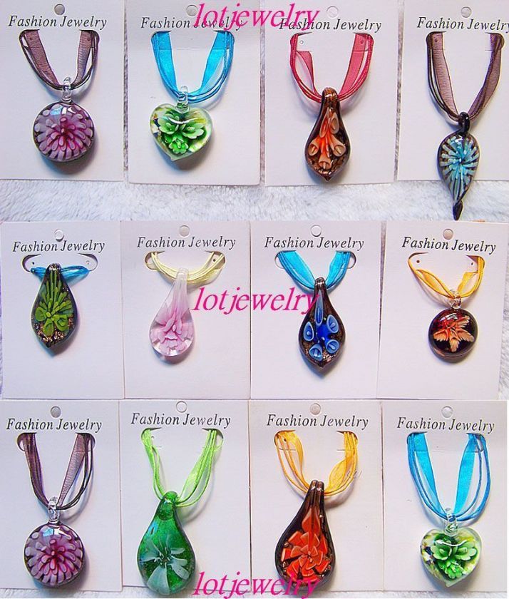 wholesale 50pcs assorted flower inside glass necklaces  