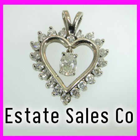   14k White Gold Round & Oval Diamond Heart Shaped Pendant 1.85 Carats