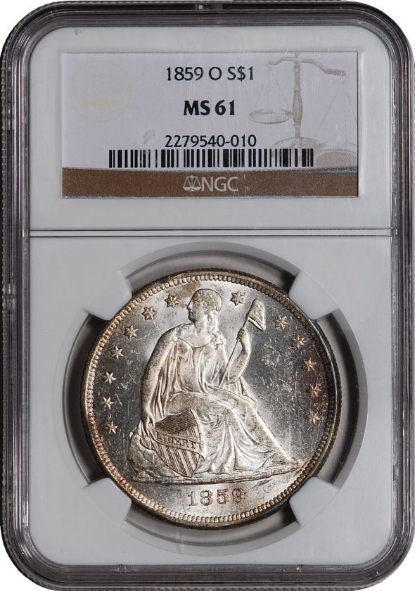 1859 O US Seated Liberty Silver Dollar $1   NGC MS61   Great Luster P 