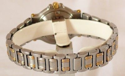 LADIES SWISS STEEL & GOLD GUCCI 9700L SPORT BRACELET DATE WATCH 