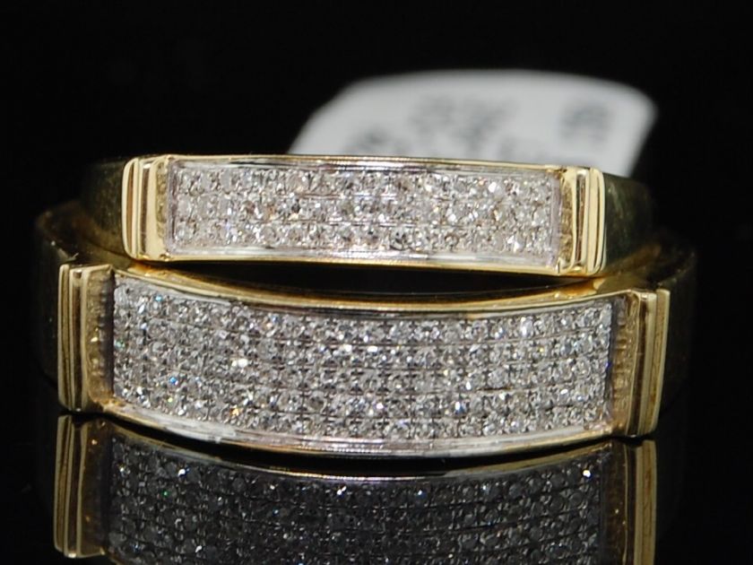 LADIES + MENS WEDDING BAND DIAMOND RING DUAL DUO SET  